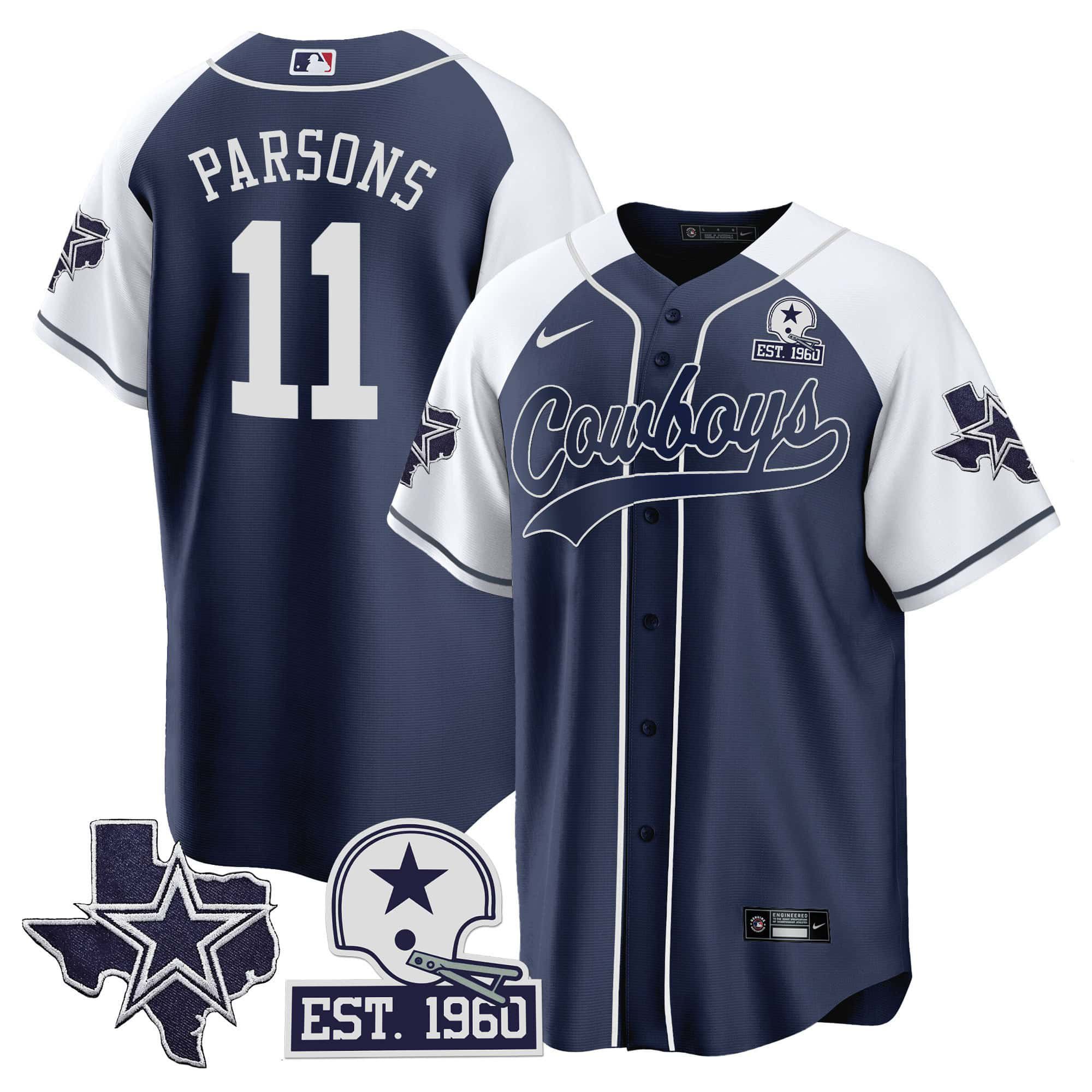 Men Dallas Cowboys #11 Parsons Dark blue 2024 Nike Patch Baseball NFL Jersey style 1